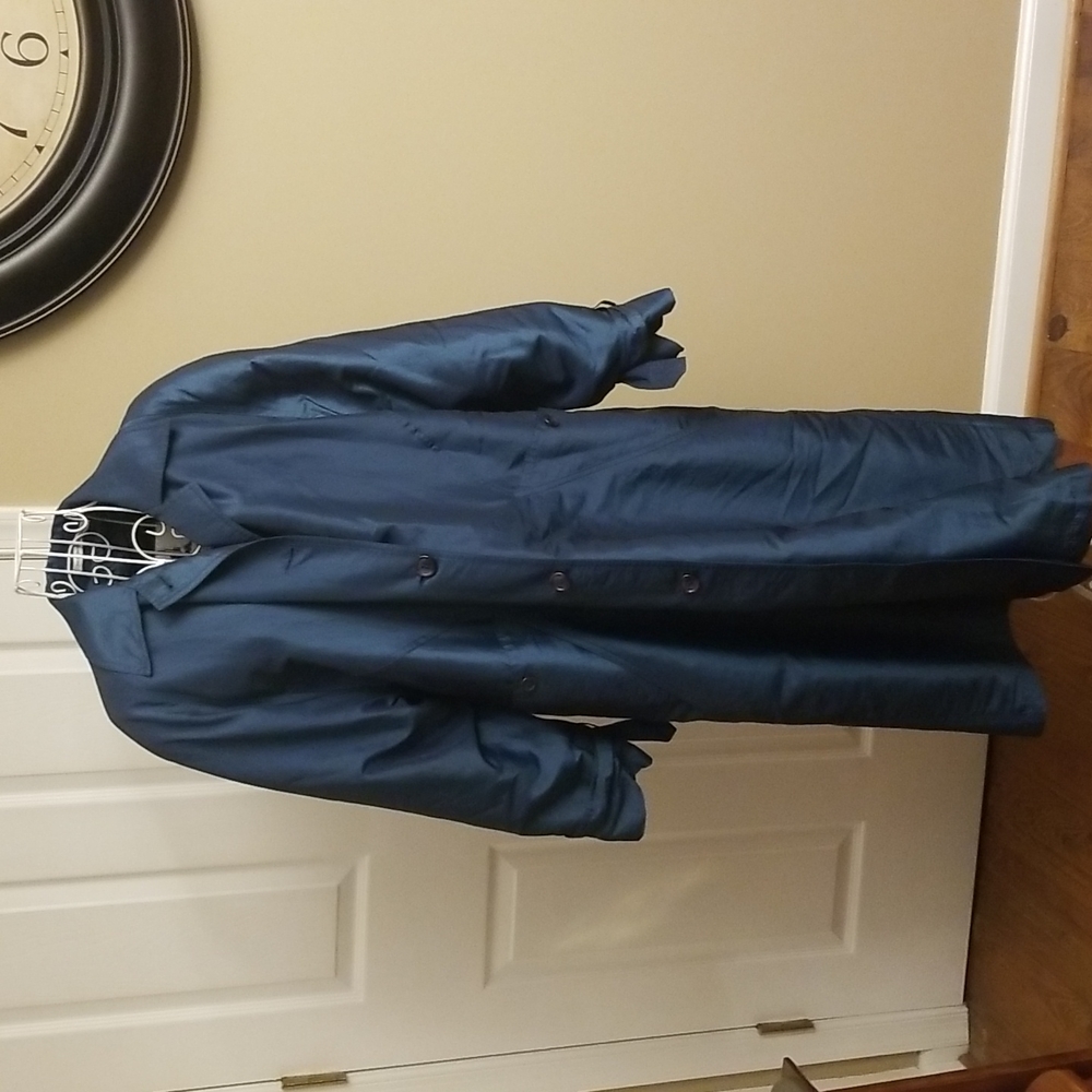 Misty Harbor greenish blue trench raincoat